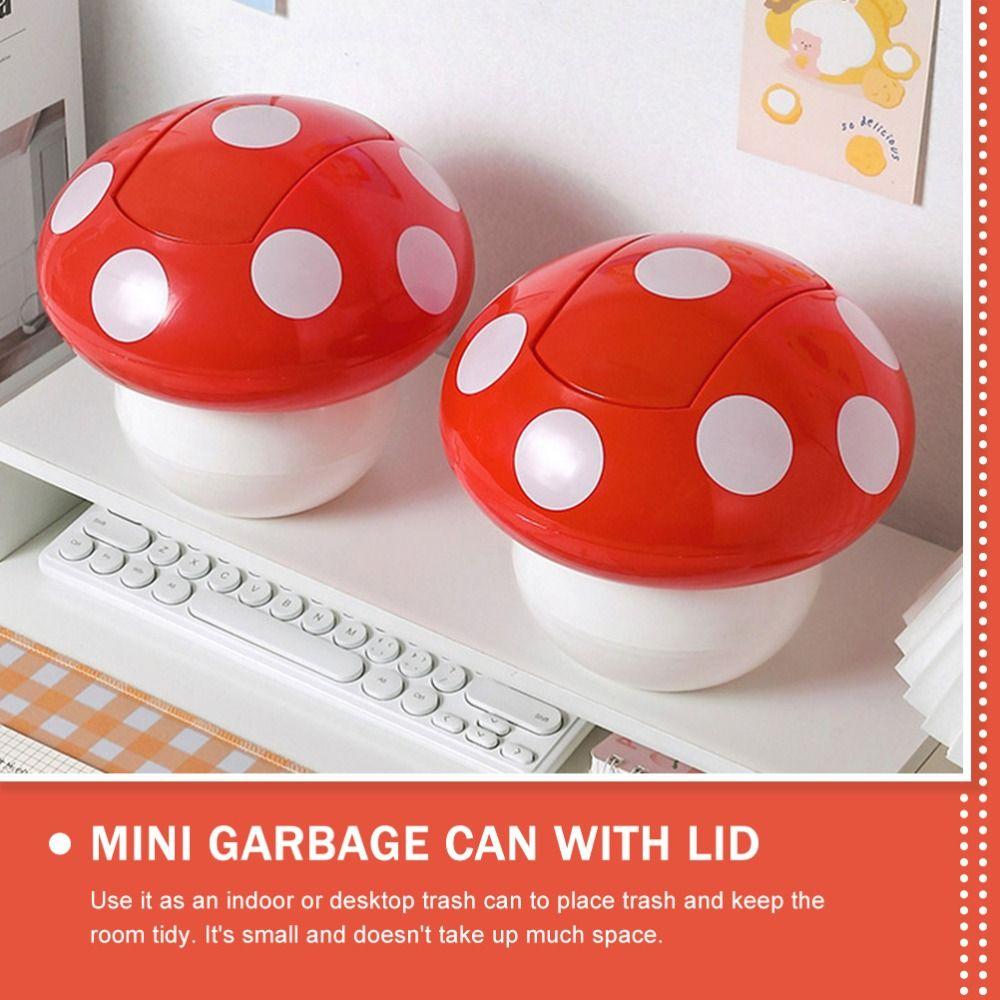 With Lid Mushroom Trash Can Red Garbage Collector Mini Wastebasket Garbage Bin Container