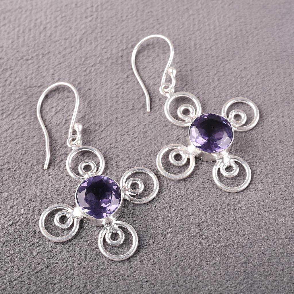 Iolite Gemstone Earrings, 925 Solid Sterling Silver Jewelry, Handmade Antique Earrings Jewelry Gift For Mother Earrings