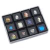 1set Rectangle Plastic Organizer Lid Boxes with 12Pcs Square Small Visible Window Storage Cases for Ring Diamond Packaging Black 12.5x9.5x2cm