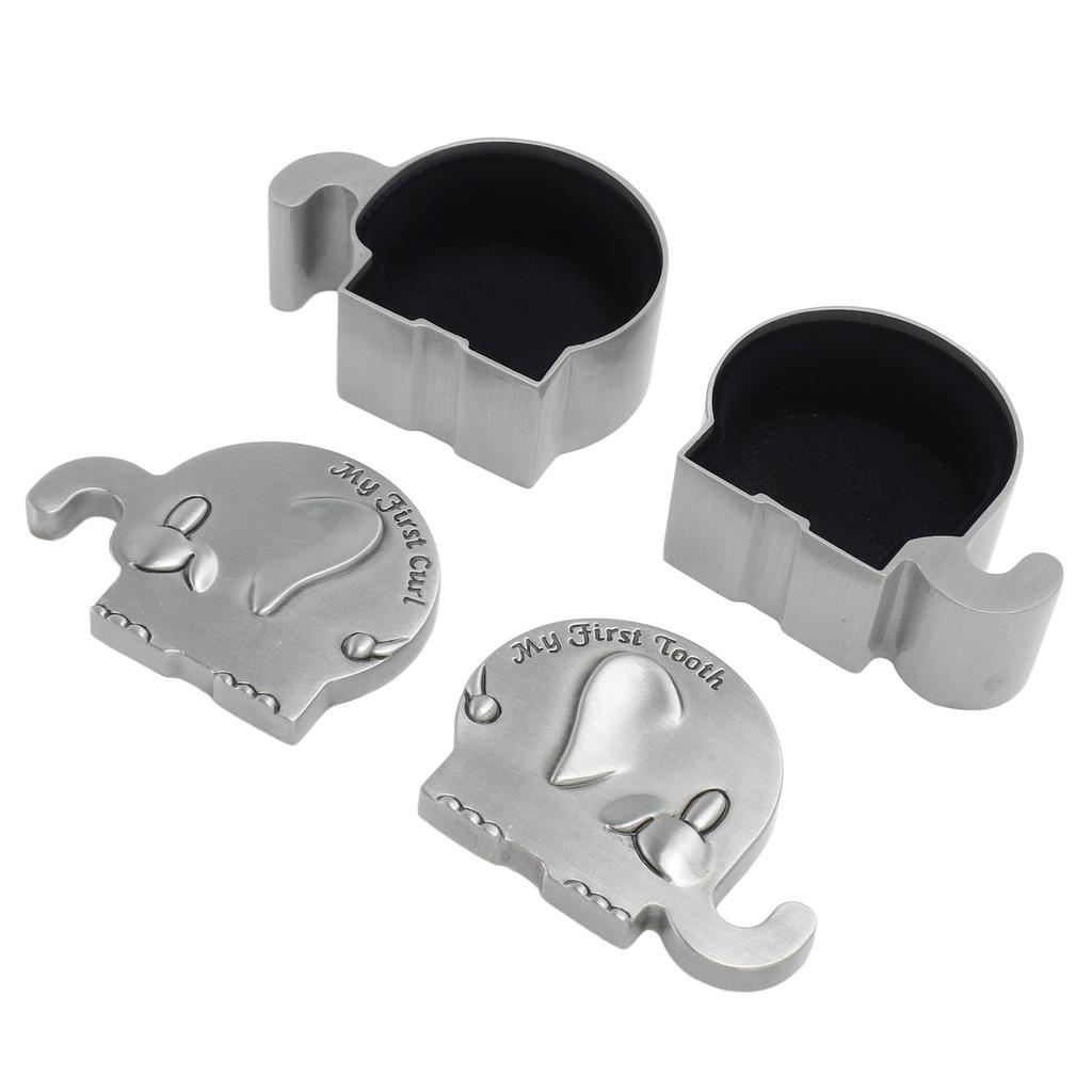 2 Pack Small Keepsake Box Elephant Shape Storage Container Metal Collection Box for Infant Tooth