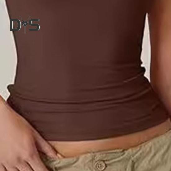 Summer Vest Women Solid Color Square Collar Slim Fit Tank Top Wide Shoulder Straps Breathable Vest Daily Wear