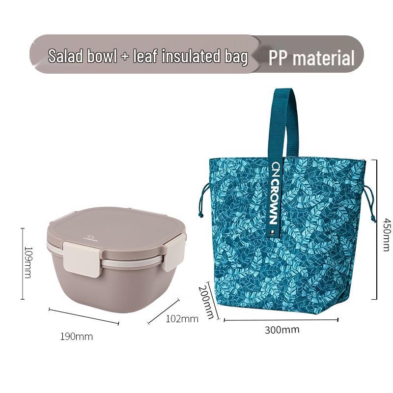 CNCrown Simple Gray Salad Bowl with Insulated Bag