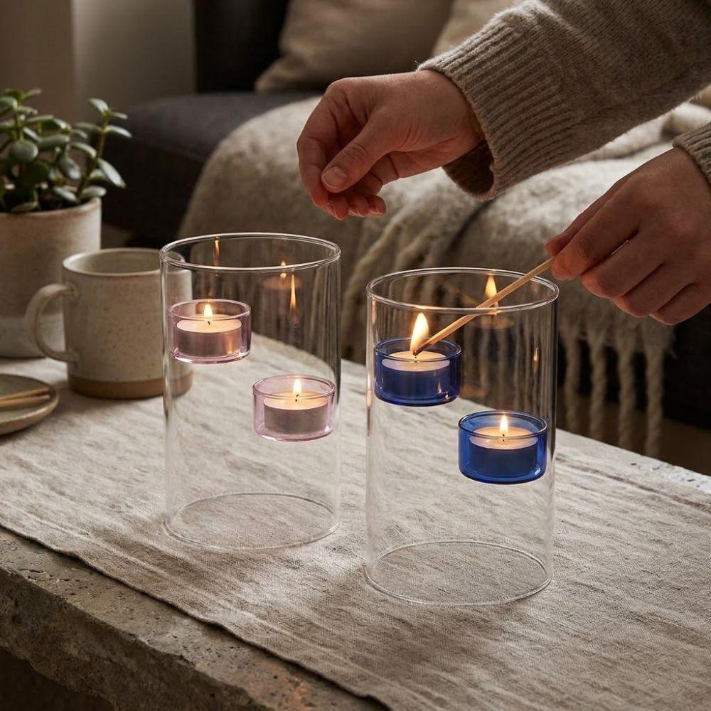 Romantic Glass Tealight Candle Holder Transparent Candle Cup Aromatherapy Holder  Home Decor