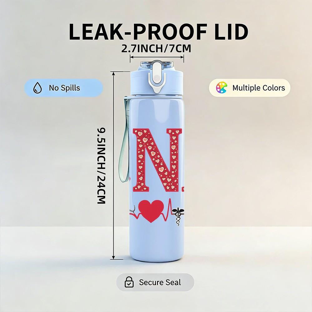 1PC CNA Heart EKG Color Letter 750ml Color Plastic Sports Water Bottle Leakproof Flip Straw Lid Suitable for Sports Office Home Use
