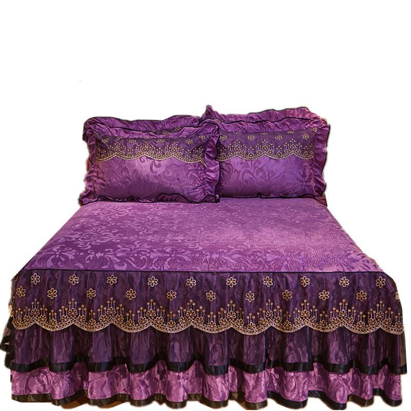 Velvet Lace Bed Skirt European-Style Embossed Bedspread Non-Slip Protective Cover Autumn and Winter Warm Bedding