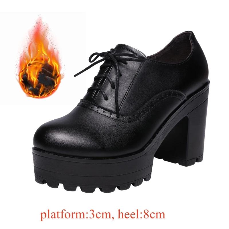 

8см 10см Маленький размер 32-43 Винтажные броги стиль Оксфорды для женщин Туфли-лодочки на платформе 2025 Блочный высокий каблук Обувь Плюшевая Офис 38