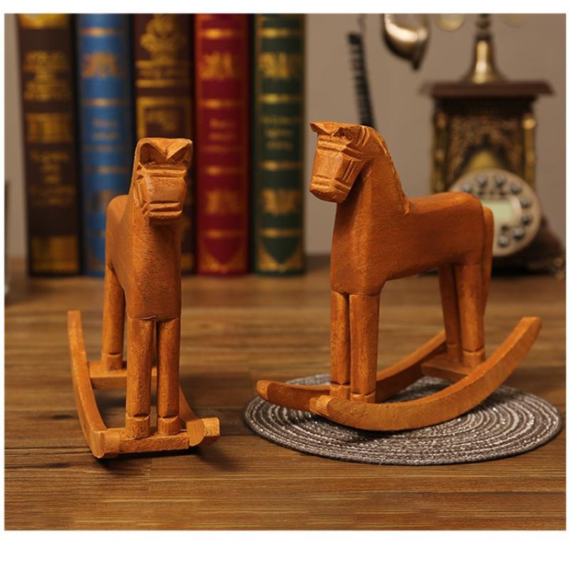 Wooden Rocking Horse Decoration, Vintage Carved Wooden Horse Figurine,Rocking Craft Art Tabletop Ornament Statue for Home Decor