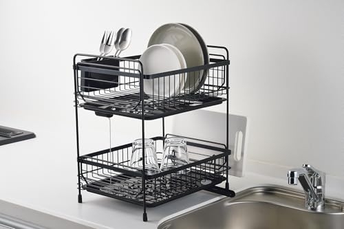 Pearl Metal Dish Drainer Basket, Regular, 2-Tier, Modelier, Black, HC-514