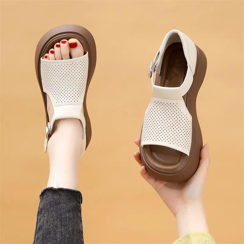 Comemore Thick Bottom Summer New Outside Wear Roman Sandals Female Fish Mouth Hollow Women's Shoes Casual Solid Sandalias Mujer