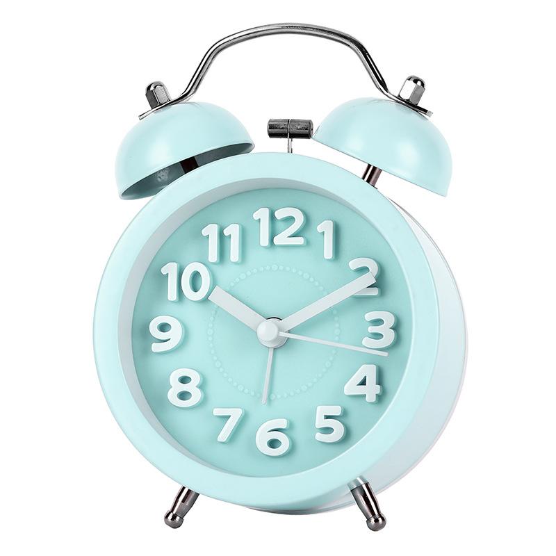 Three-dimensional digital creative bell ringing clock convex literal texture fashionable metal alarm clock silent luminous seat clock