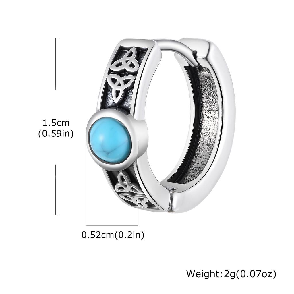 Celtic knot Turquoise Earrings for Men Boys,Stainless Steel Natural Stone Huggies Hoop Earrings,Viking Vintage Zircon Gifts