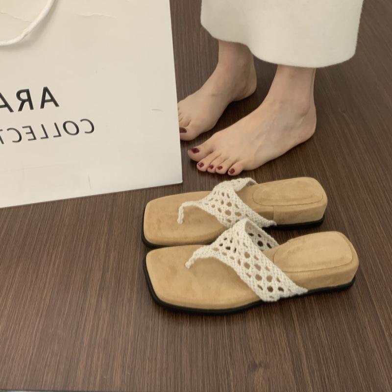 

Holiday version~ Hand-woven thick-soled foot-pinch flip-flops shoes for women, not tired to wear outside in summer, foot slope heel beach sandals 35
