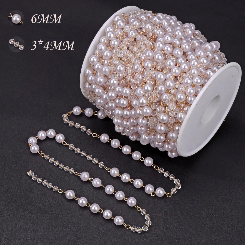 Metal Beaded Chain Imitation Pearl Chain Necklace Chain Handmade Accessories for DIY Jewelry Making Components Wholesale 50CM
