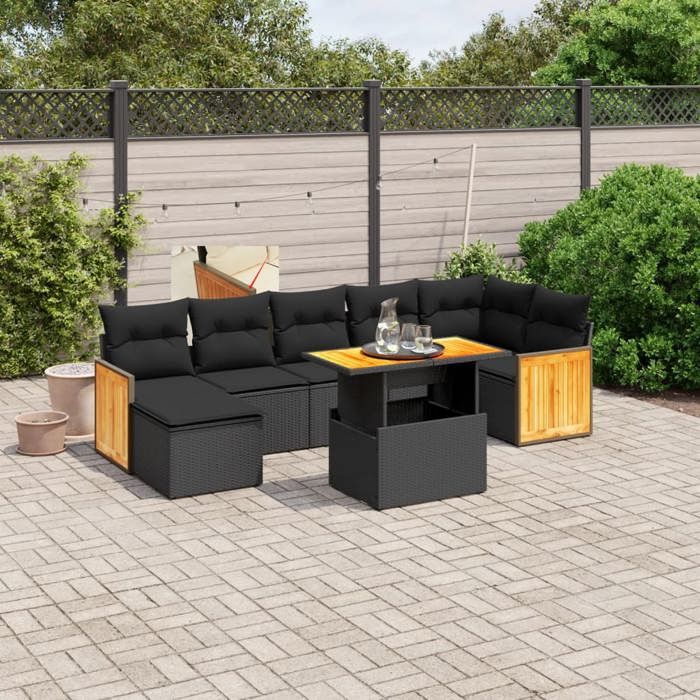 VidaXL Garden Lounge Set with Cushions 8 Pcs, Patio Sofas, Patio Furniture Set, Outdoor Furniture, Black 3274065