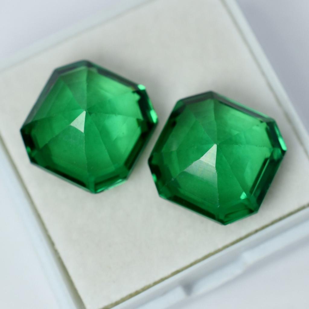 20.40 Ct Natural TSAVORITE GARNET Square Cut GREEN Loose Gemstone Pair CERTIFIED