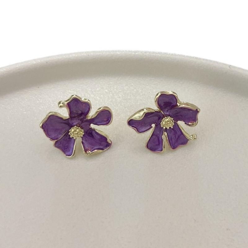 Purple Enamel Flower Women's Dangle Earrings Irregular Petals Unusual Small Earrings for Female Bohemian Elegant Fashion Jewelry