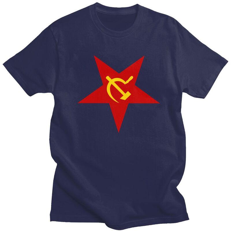 Custom Soviet Union Red Star Hammer And Sickle T Shirts for Men Pure Cotton Tee Tops CCCP USSR Flag Tshirts Short Sleeve Tshirt