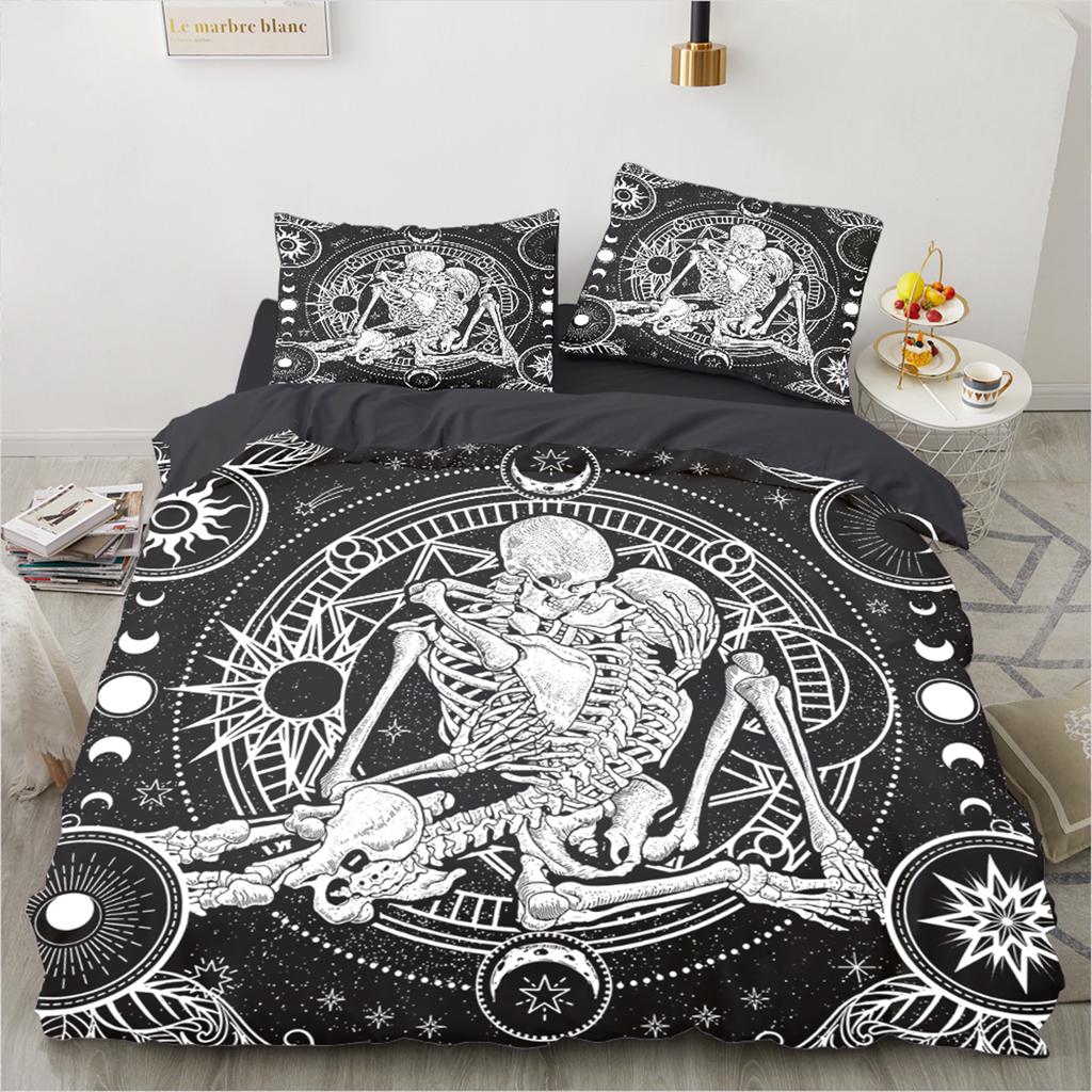 Skull Bedding Set Twin 140x200cm - Vintage Baroque Halloween Duvet Cover 2/3PCS, Luxury Skeleton Comforter cover,Gothic Bed Set