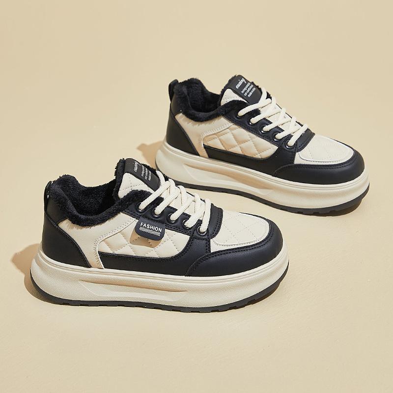 

Зимние кроссовки на толстой платформе для женщин, теплые нескользящие прогулочные туфли на шнуровке с подкладкой из искусственного меха, удобные женские теннисные кроссовки с подкладкой из флиса 40 чёрный