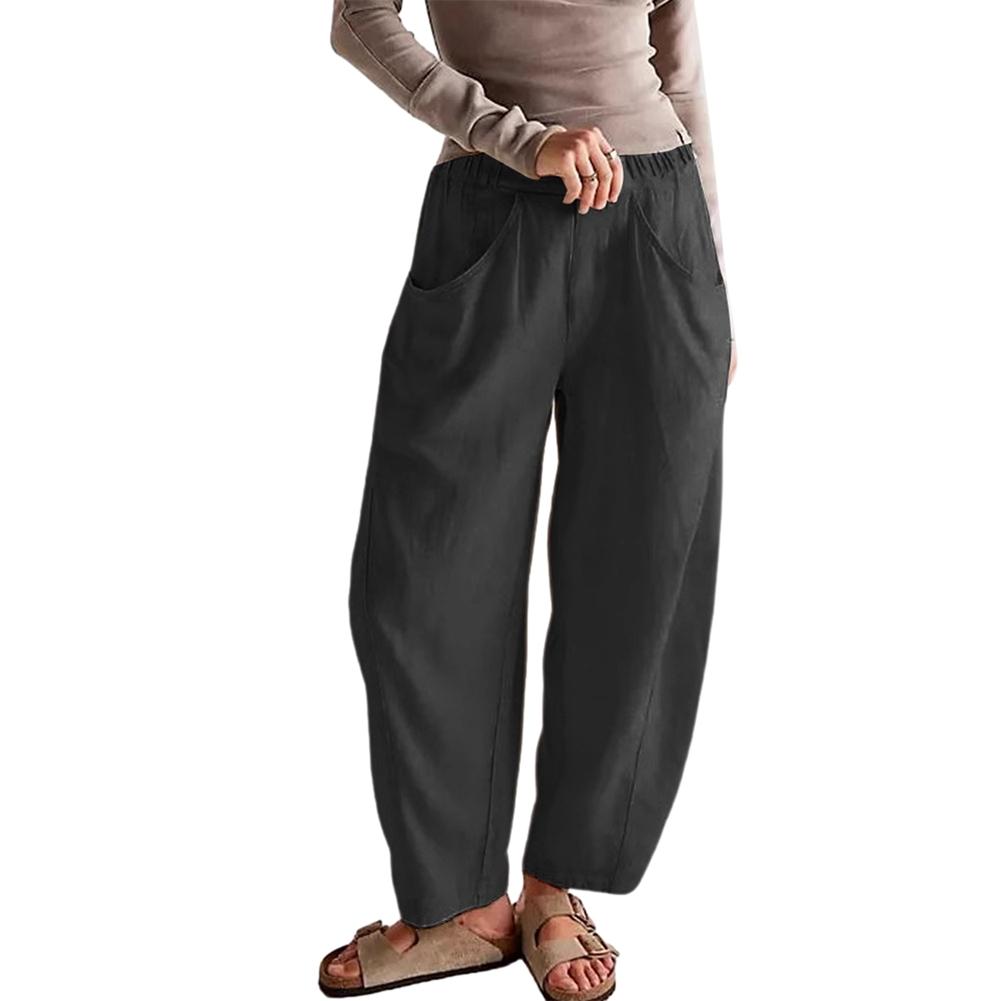 Women Solid Color Casual Loose Cotton and Linen Pants 3XL