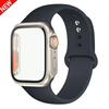 Silicone Strap+Case For Apple Watch Band 44mm 45mm 41mm 40mm Tempered Glass Cover Change to Ultra iWatch Series 9 8 7 SE 6 5 3