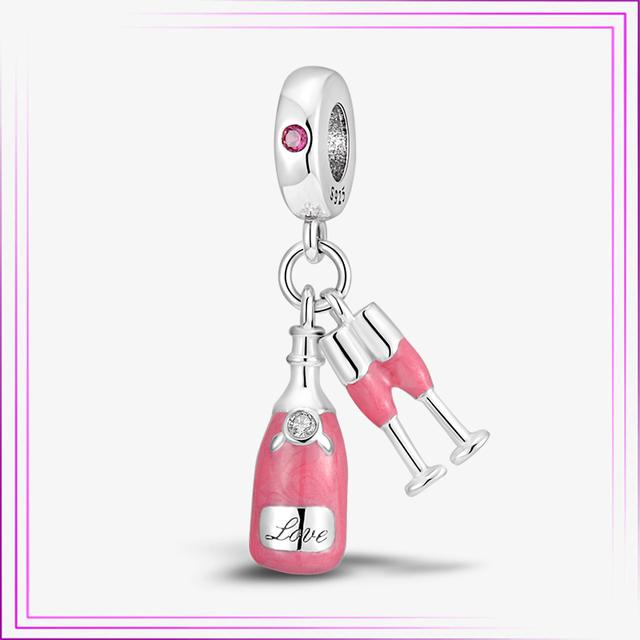 925 Sterling Sølv Hjerte Blomst Luftballong Flamingo Rosa Sjarm Plata De Ley Bil Katt Perle DIY For Originalt Armbånd Smykker