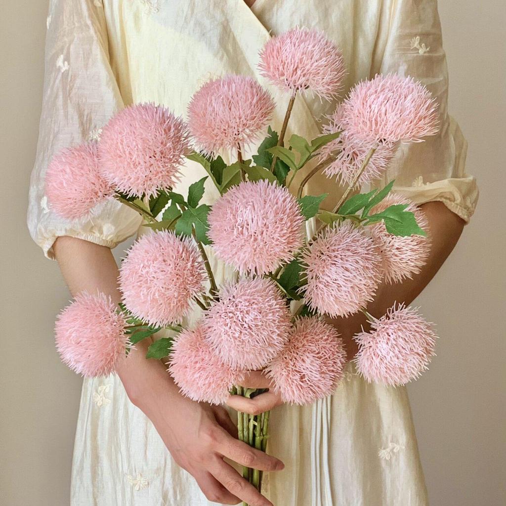 Three-Headed Soft Touch Artificial Green Pom-Pom Flower for Floral Arrangements