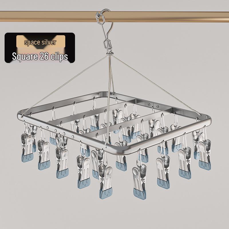 Aluminum Alloy Multi-functional Clothes Drying Rack with Clips for Balcony Storage