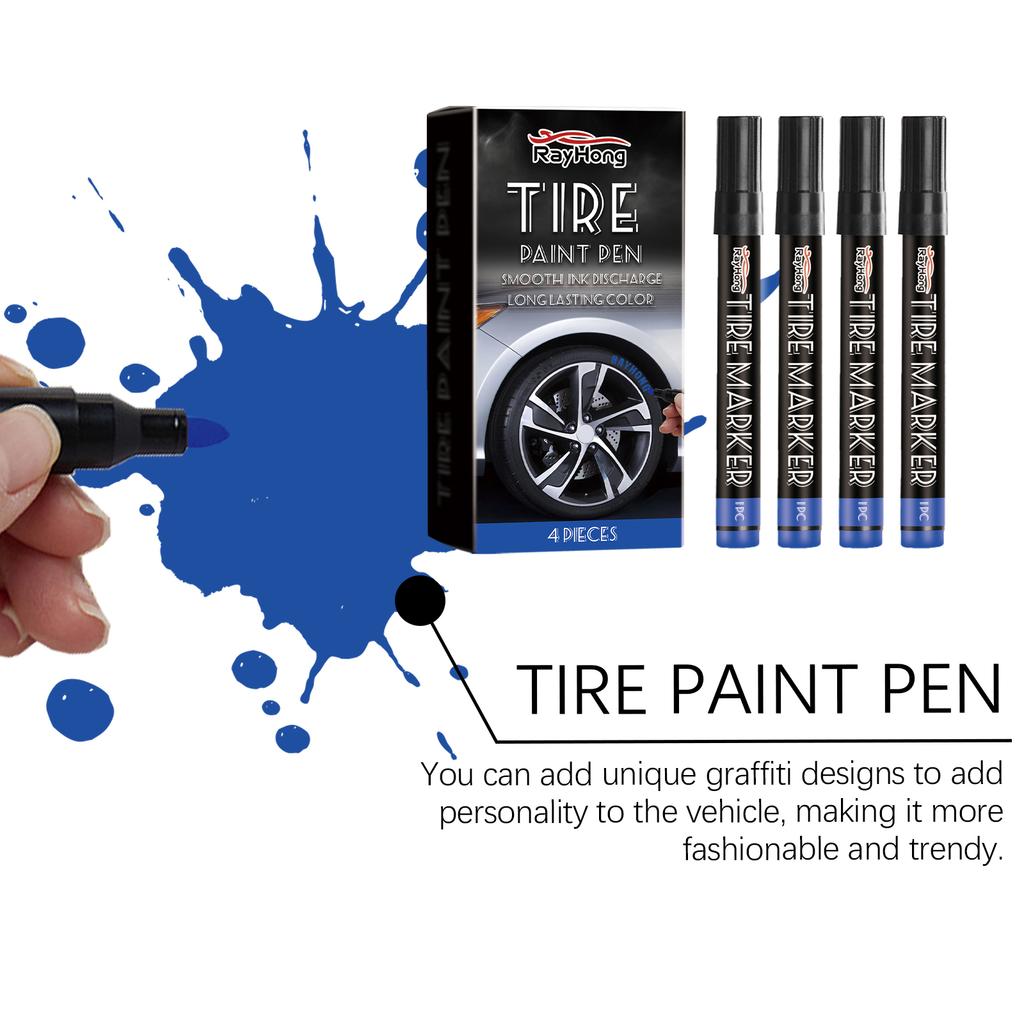 4pcs Car Tire Marker Pen Quick Dry Weather Resistant Paint Pen For Tire Lettering Creative Graffiti Design Auto Accessories