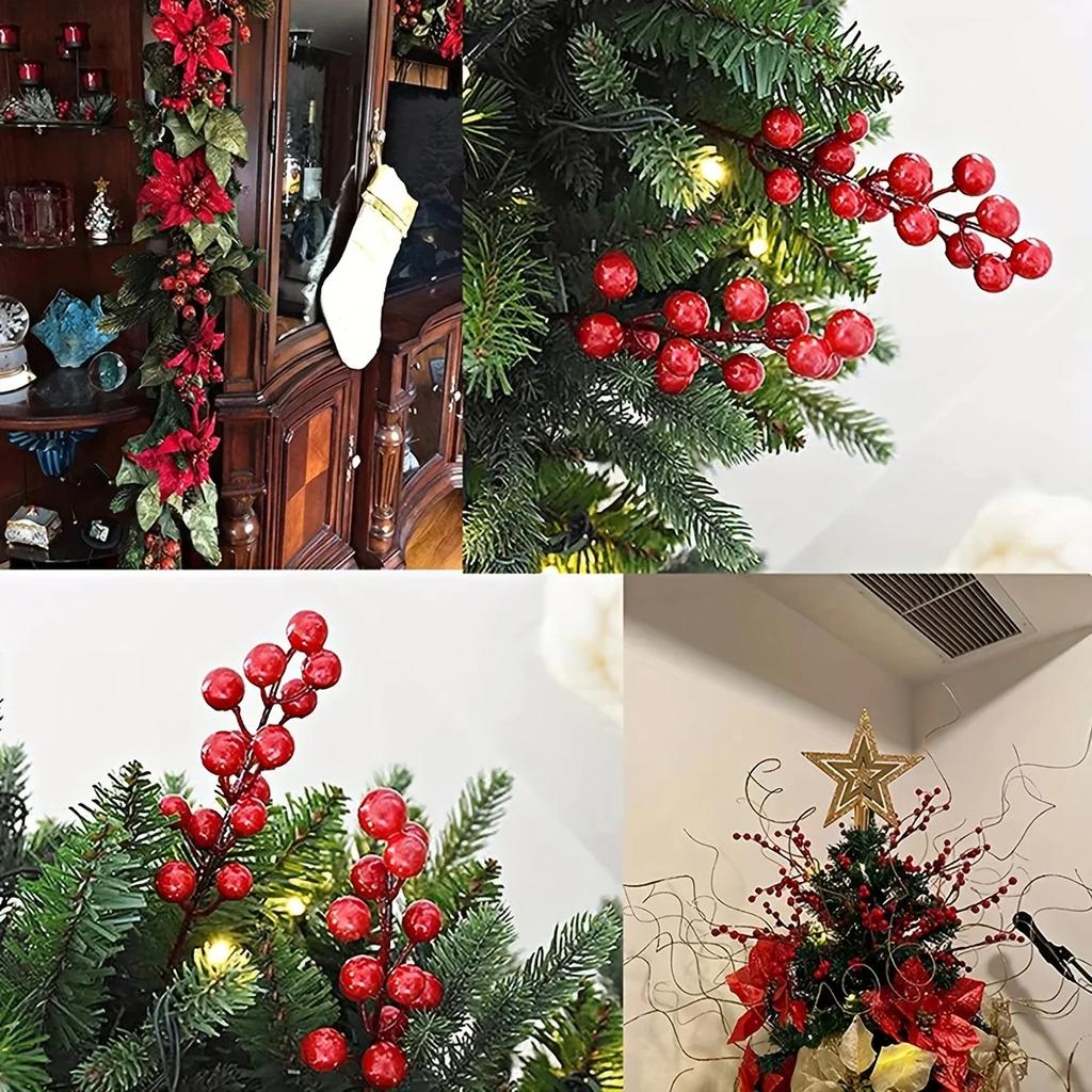 10pcs- Artificial Berry Stems, Christmas Tree Decorations, Plastic Fake Berries for DIY Holiday Crafts