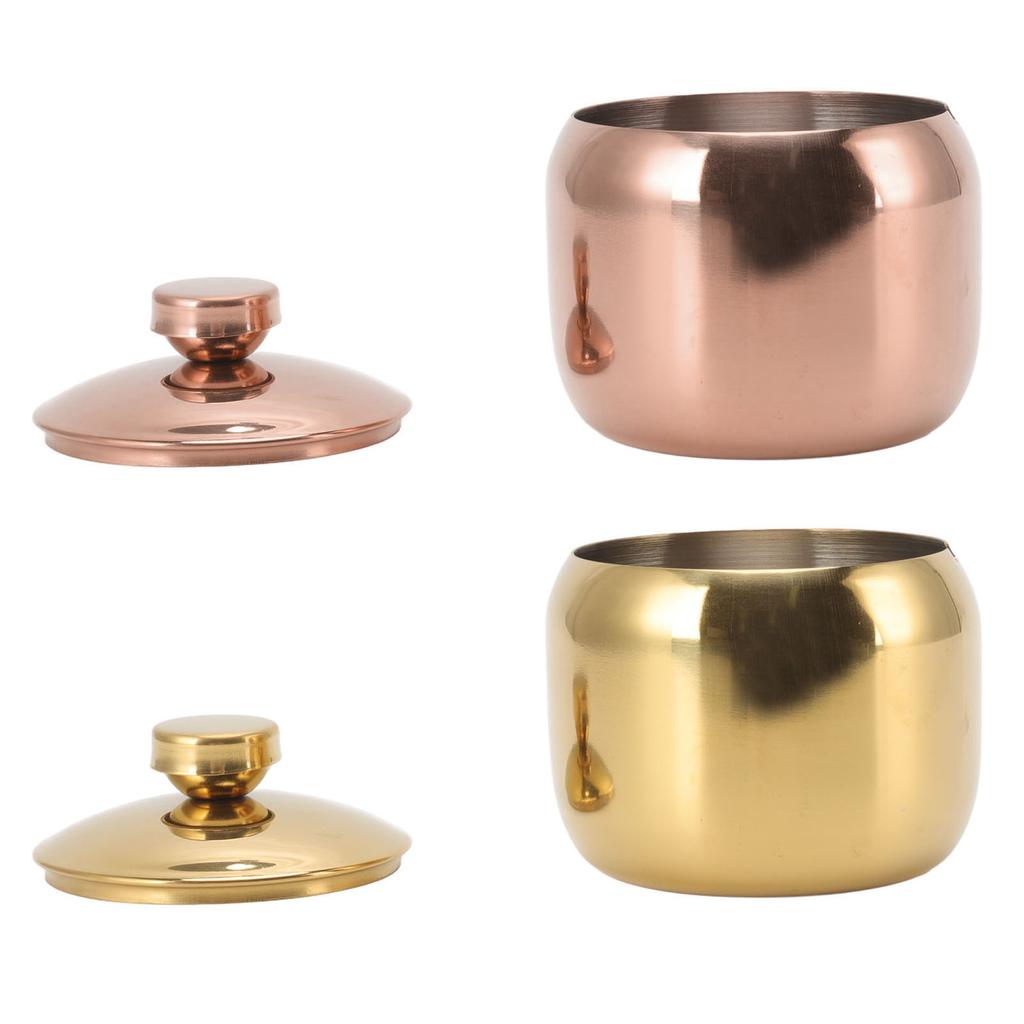 Stainless Steel Gold Seasoning Condiment Pot Spice Salt Sugar Pepper Container Jar Storage Organizer