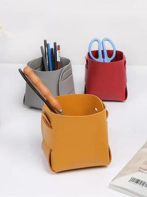 Foldable Desktop Leather Storage Box Nordic PU Storage Tray Porch Key Control Sundry Storage Basket Pen Holder Makeup Organizer