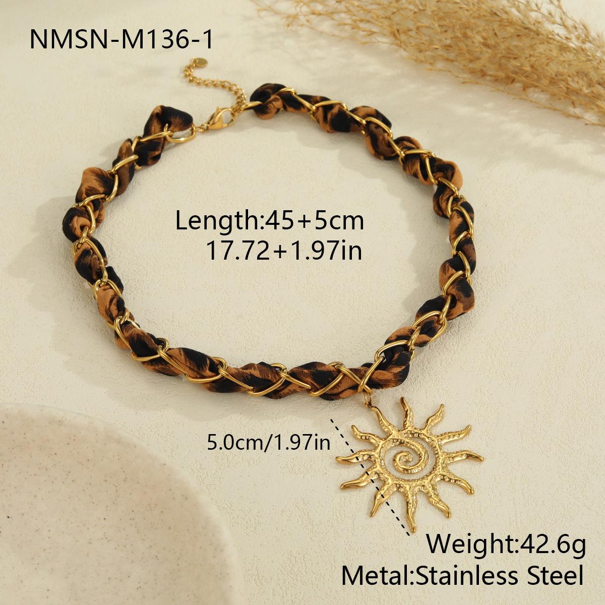 GEMCHIC Women s Stainless Steel Flower Sun Pendant Necklace with Leopard Print Scarf Charm Trendy Fall Winter Accessories