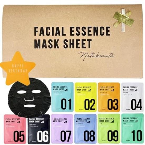 Sheet mask 10 pieces gift set cosmetics skincare women face pack present Mothers Day Christmas birthday appreciation celebration White (Happy