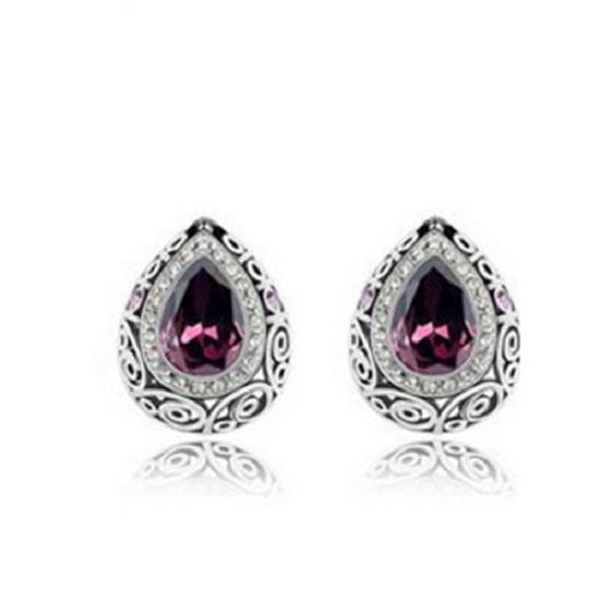 Fashion Women Purple Color Classic Genuine Pear Cut Pendant Necklace And Earring Set