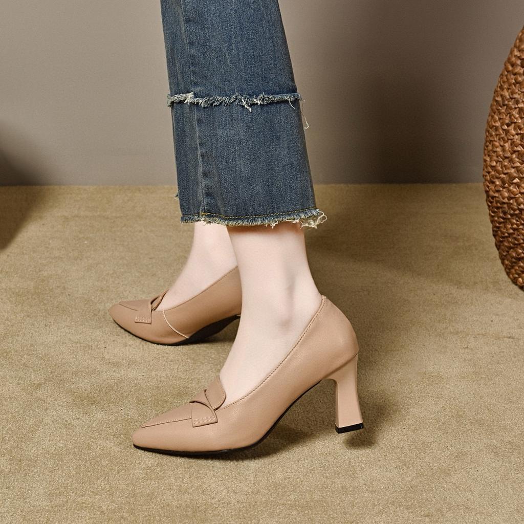 Pointed High Heels Women's Autumn Shallow Mouth Commuter Work Shoes Two Kinds of High Cowhide Women's Single Shoes