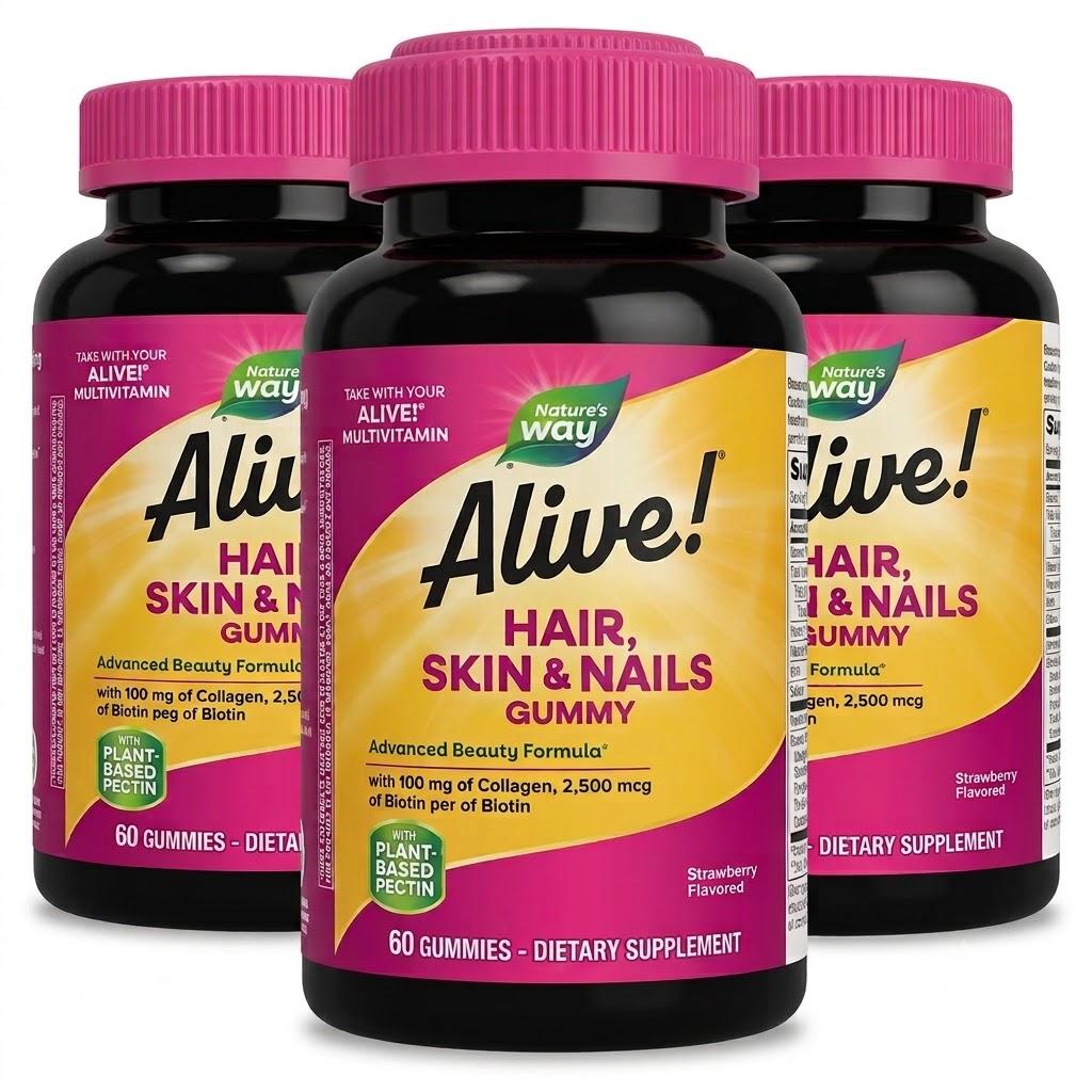 Nature's Way Alive Hair, Skin & Nails Strawberry Flavored Gummies, (1 Unit - 60 Count)