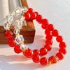 10Mm Retro High Quality New Year'S Red Pigeon Blood Red Natural Chalcedony Agate White Crystal Bracelet Bracelet