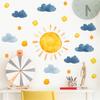 Bohemian Watercolor Sun and Cloud Wall Decals, Self-Adhesive Peel and Stick Stickers for Kids Bedroom, Kindergarten Decor