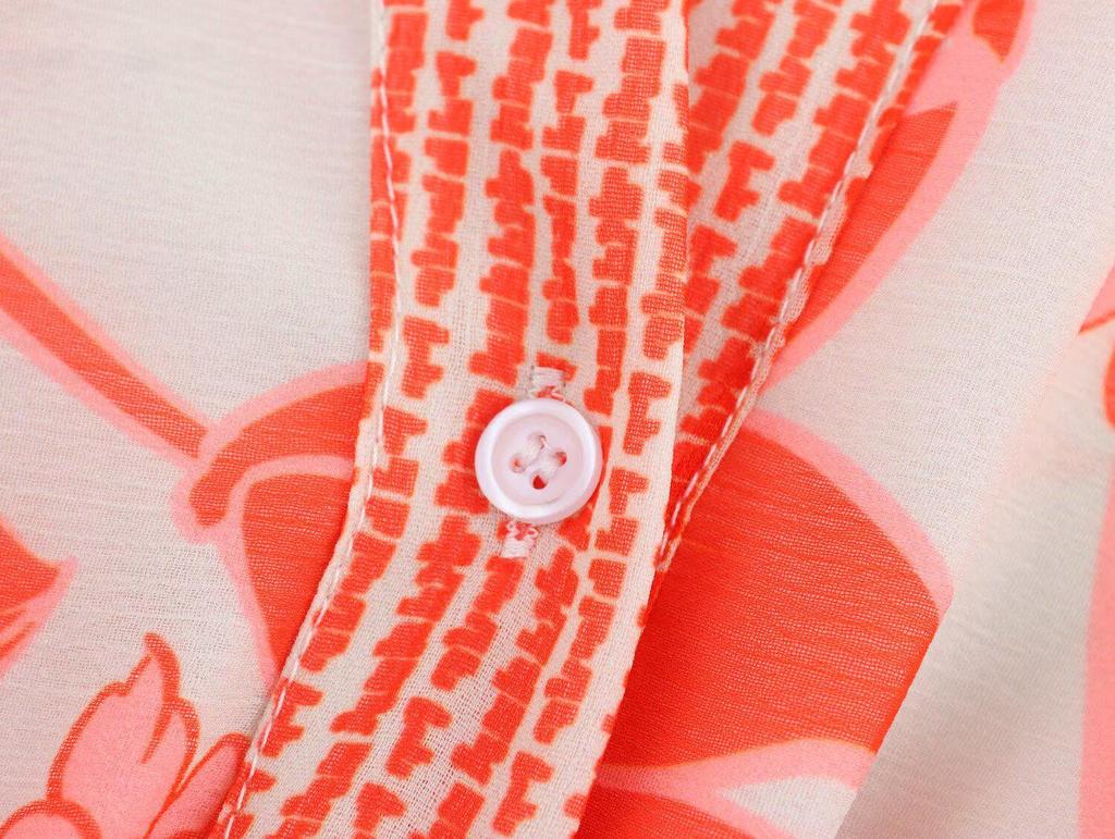 Spring 2025 Women's European & American Style V-Neck Tie Waist Printed Dress