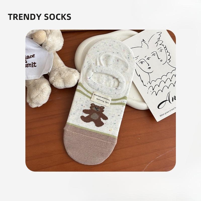 Spring and Summer Cartoon Animal Pattern Women's Boat Shoes Simple and Versatile Non-slip Invisible Socks Thin Cotton Breathable Short Socks