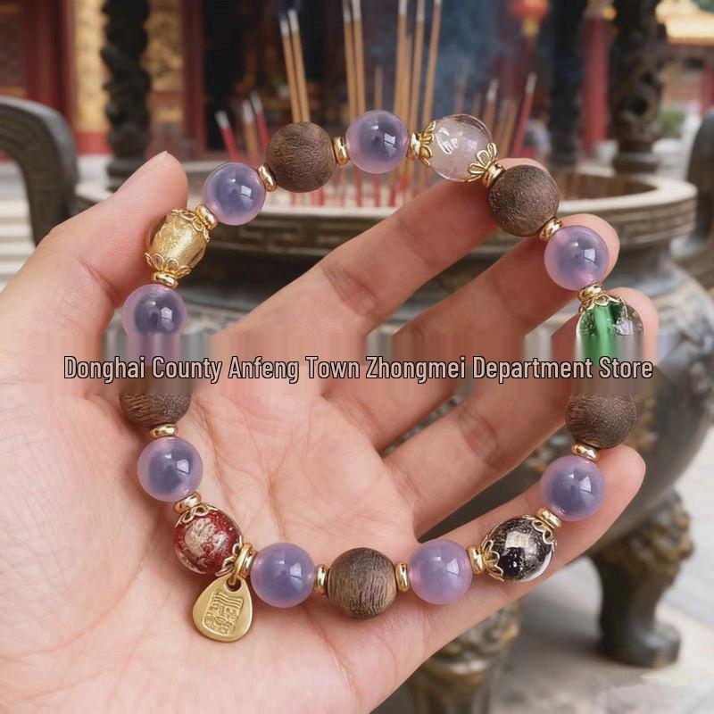 Scenic Temple Caramel Heart Agate Gold Foil Bracelet – Five Elements Bead Ornament Gift for Friends Handcrafted Beads