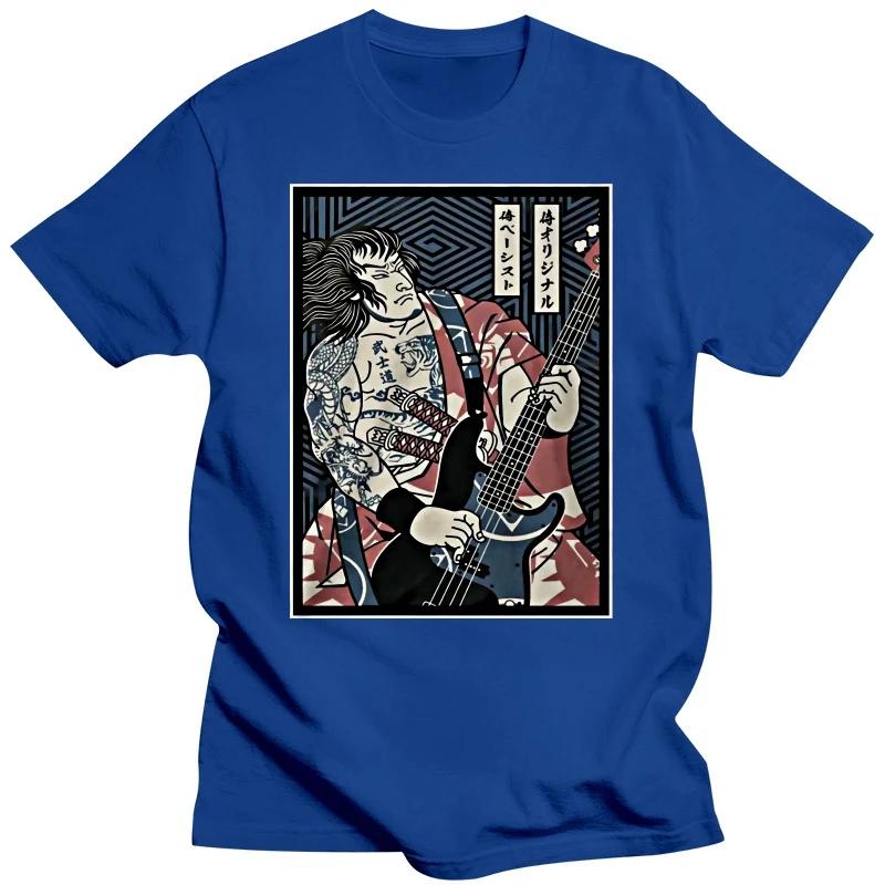 Japanese Samurai Guitar Graphic Tshirts Black Fashion Men Short-sleev Tee Male Shirt Fitness Tees Summer Oversized T-shirt