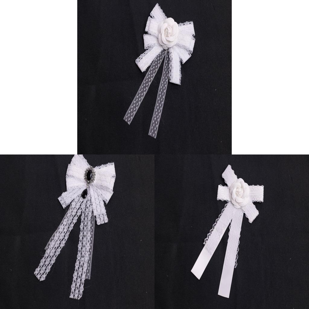 Elegant White Silk Bow Brooch For Women With Pearl Detailing For Formal Wear