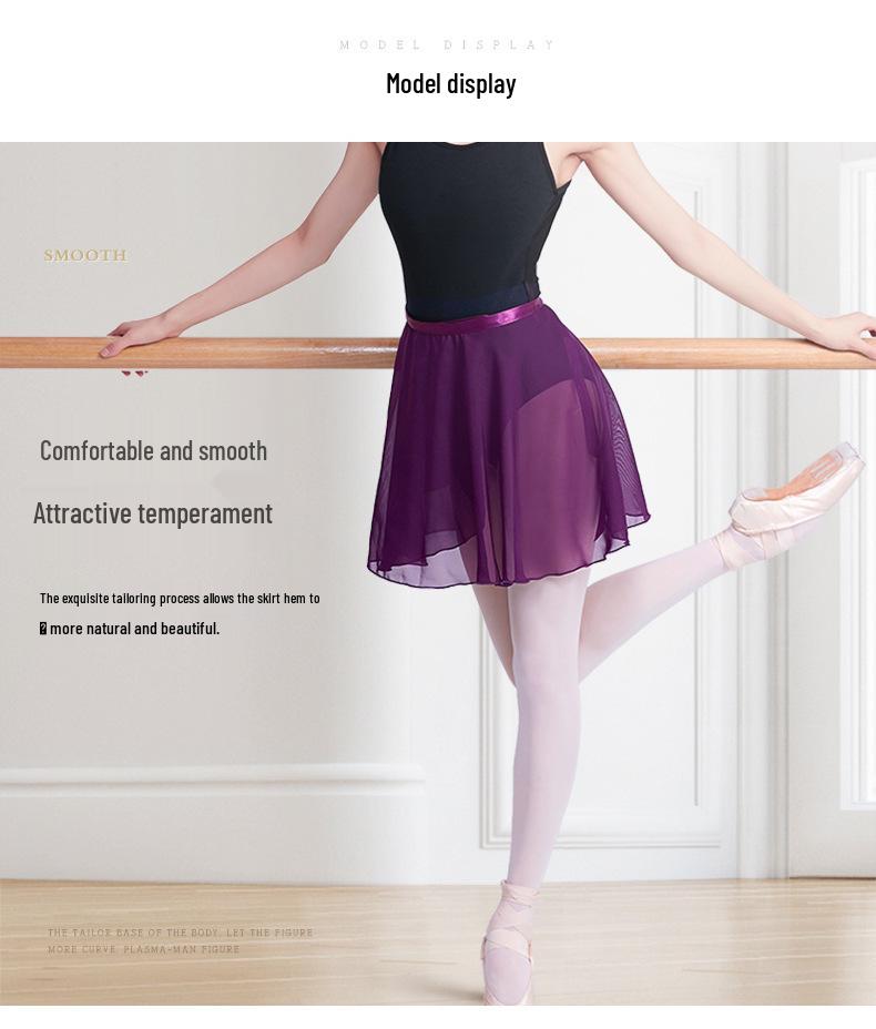 Chiffon-Netzstoff Ballett-Tanzrock für Erwachsene - Mittellang, Großer Schwung, Zum Binden, Einteilig