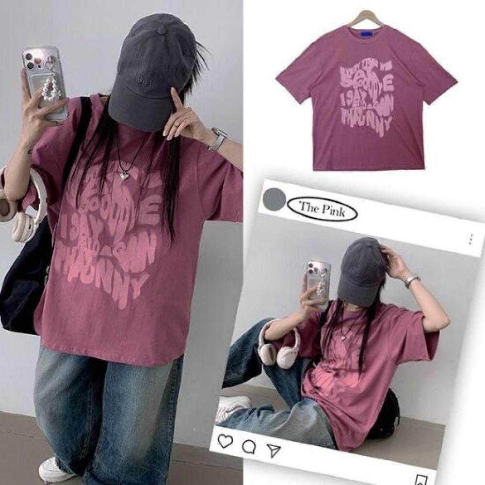 The Pink OverfiT LeTTering PrinT T shirT