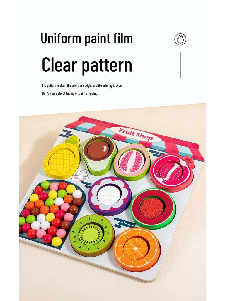 Kids' Wooden Fruit Color Sorting Plate & Bead Clamping Educational Toy for Sensory Training