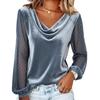 2026 European & American Women's Solid V-neck Mesh Rhinestone Long Sleeve T-shirt