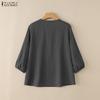 ZANZEA Women Casual Round Neck 3/4 Sleeve Loose Blouse