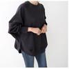 Japanese Korean Lazy Style Commute Design Autumn Hoodie Women Slit Round Neck Long Sleeve Base Layer